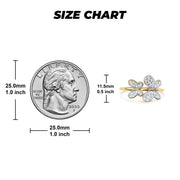 Size chart comparing 14k gold miley slim butterfly two-tone CZ ring to a quarter.