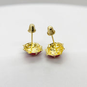 Back view of 14k gold ladybug stud earrings showing posts and secure screw backs.