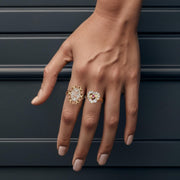 Model view showcasing the 14k Gold Mom Heart Ciel Ring paired with a second gold ring