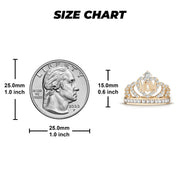 Size chart comparing a US quarter to the gold Mom queen crown ring.
