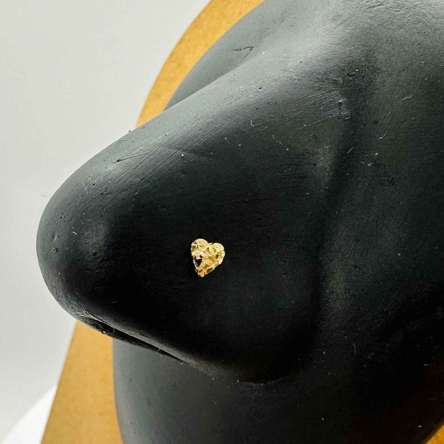 14k Gold Nugget Heart Stud Nose Ring