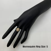 14k Gold oval ring on a black mannequin hand with Size 5' text.