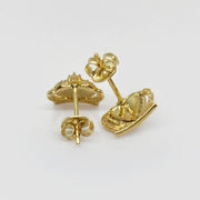 Back view of 14k gold Virgin Mary royal crown stud earrings showing secure earring posts.