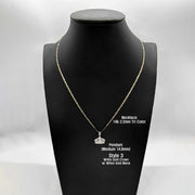 Medium 14.8mm Style 3 white gold Virgin Mary royal crown pendant on a display mannequin.