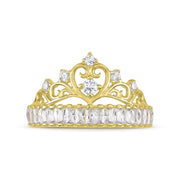 Women's 14k yellow gold queen tiara fashion ring set with clear cubic zirconia.