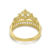 Rear angle of a 14k gold princess crown ring highlighting its polished inner band.