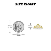 14k yellow gold queen crown cubic zirconia ring size guide with millimeter measurements.