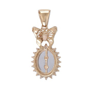 Back view of 14k gold Quinceanera pendant showing hollowed structure and bail.