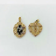 Back side view of 14k solid tri-color gold San Judas oval and heart pendant necklace.