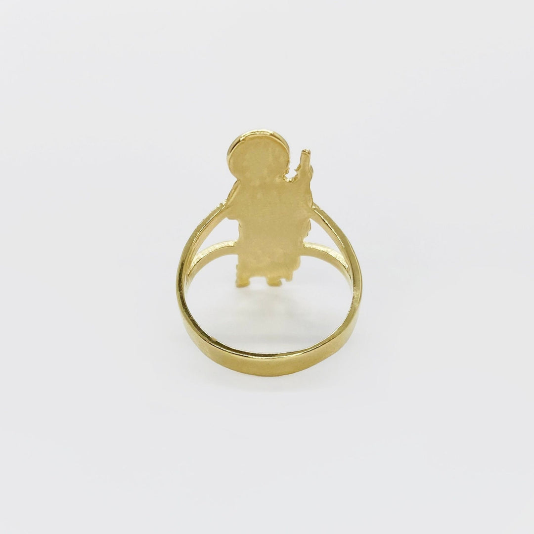 14k Gold ring with a Saint Jude
design back view on a white background 