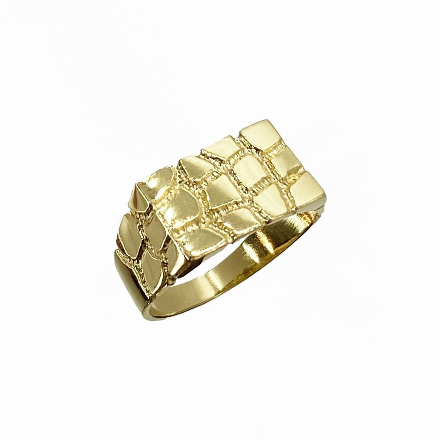 14k Gold nugget ring with a textured pattern on a white background