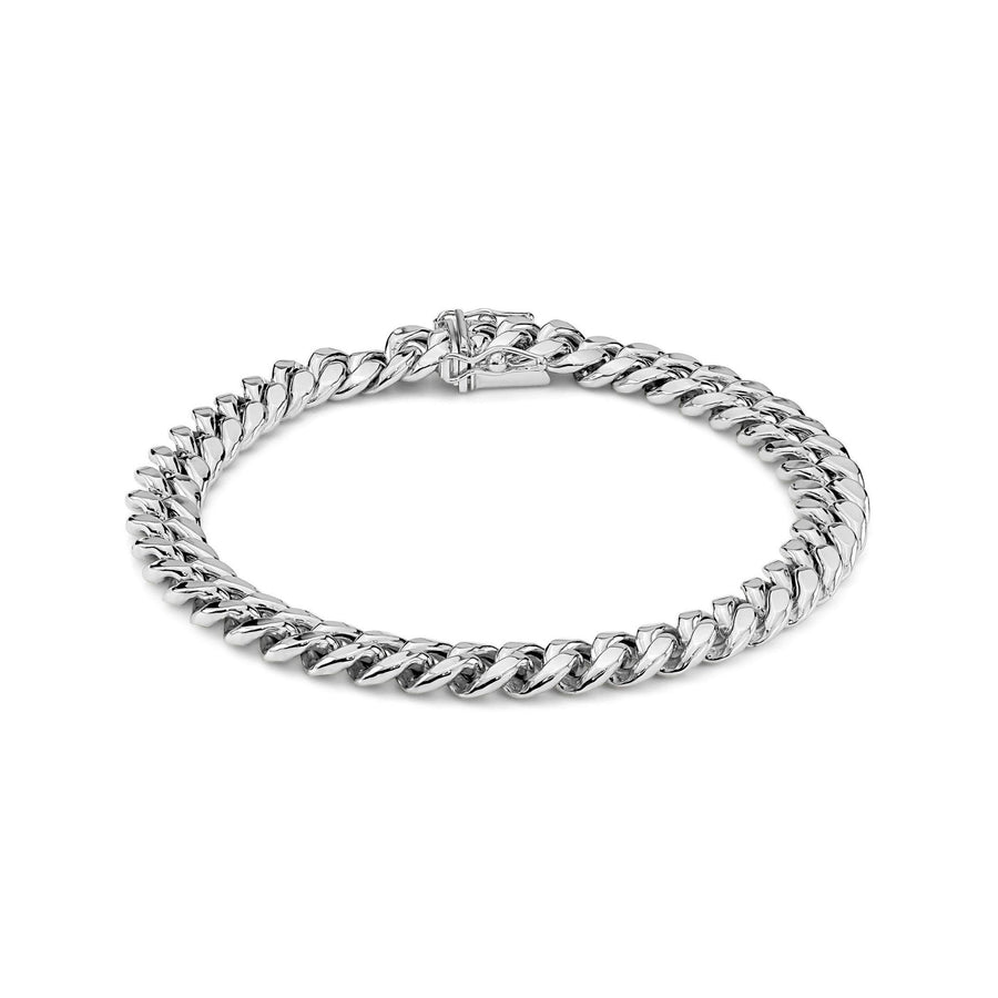 14k white gold Classic Miami Cuban bracelet on a white background