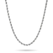 14k white gold classic diamond-cut hollow rope chain necklace displayed on white background.