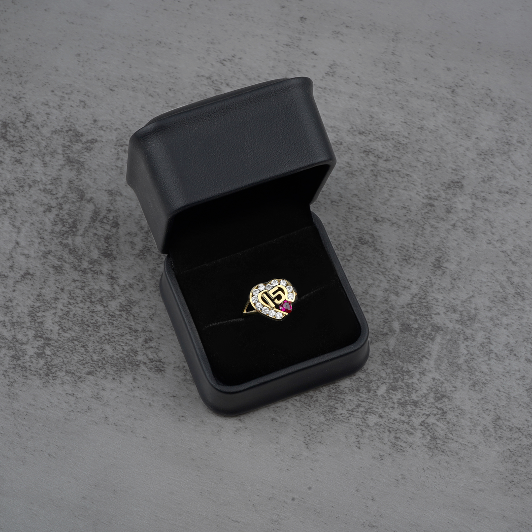 10k & 14k Solid Gold Quinceanera Heart Birthstone CZ Ring