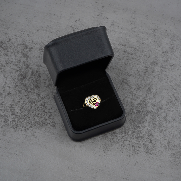 10k & 14k Solid Gold Quinceanera Heart Birthstone CZ Ring