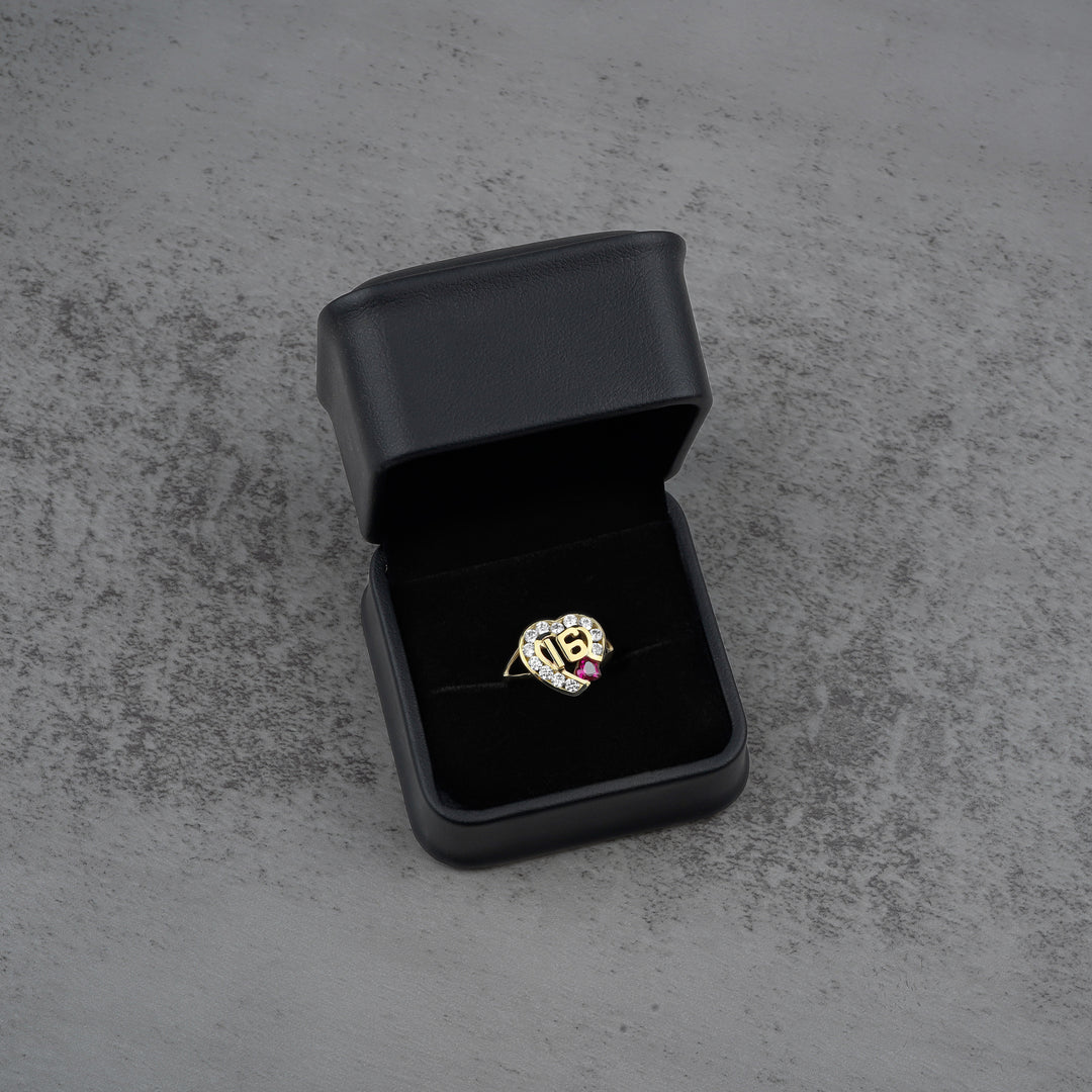 10k & 14k Solid Gold Sweet 16 Heart Birthstone CZ Ring
