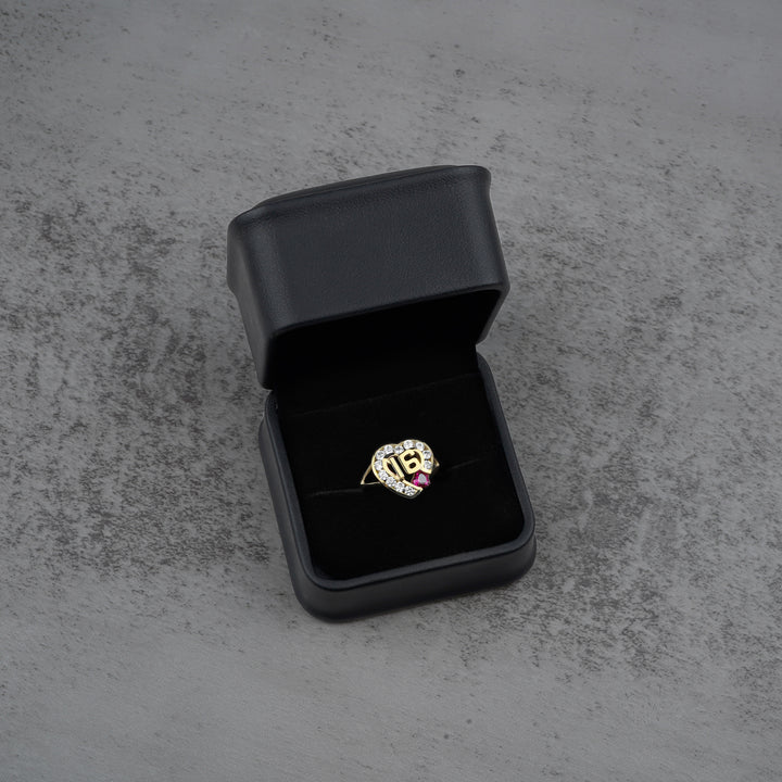 10k & 14k Solid Gold Sweet 16 Heart Birthstone CZ Ring