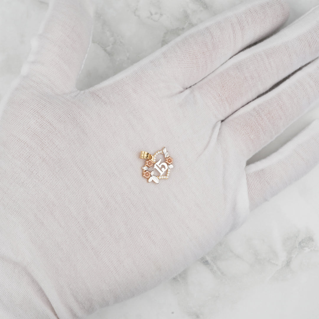 10k & 14k Gold Quinceanera Luxe Tri-Color Heart Pendant