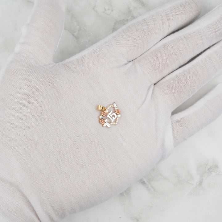 10k & 14k Gold Quinceanera Luxe Tri-Color Heart Pendant