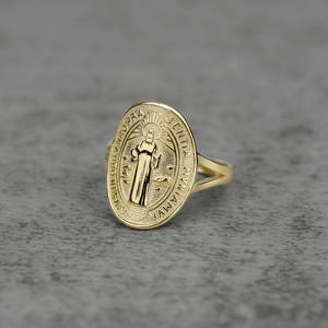 10k & 14k Gold Classic Saint Benedict Oval Ring (One-Tone)