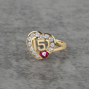 10k & 14k Solid Gold Quinceanera Heart Birthstone CZ Ring