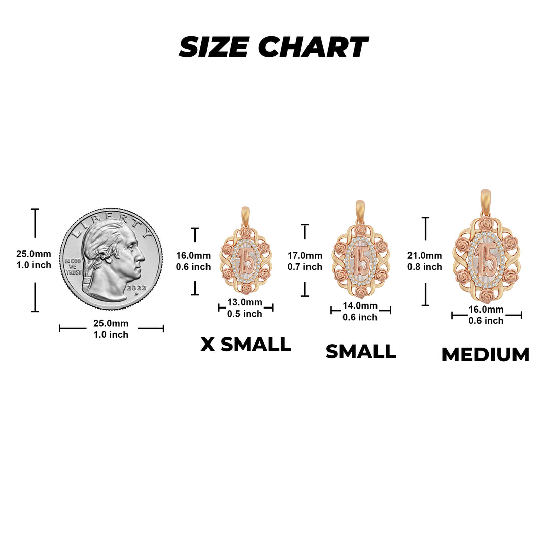 14k Gold Quinceanera Bloom Rose Tri-Color Pendant