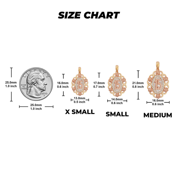 14k Gold Quinceanera Bloom Rose Tri-Color Pendant