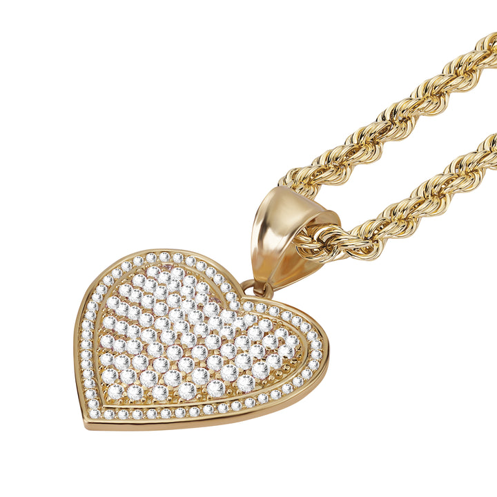 10k Gold Luxe Heart White CZ Curved Pendant