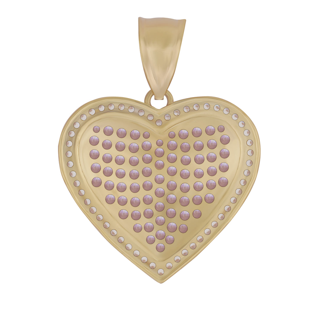 10k Gold Luxe Heart Pink CZ Curved Pendant