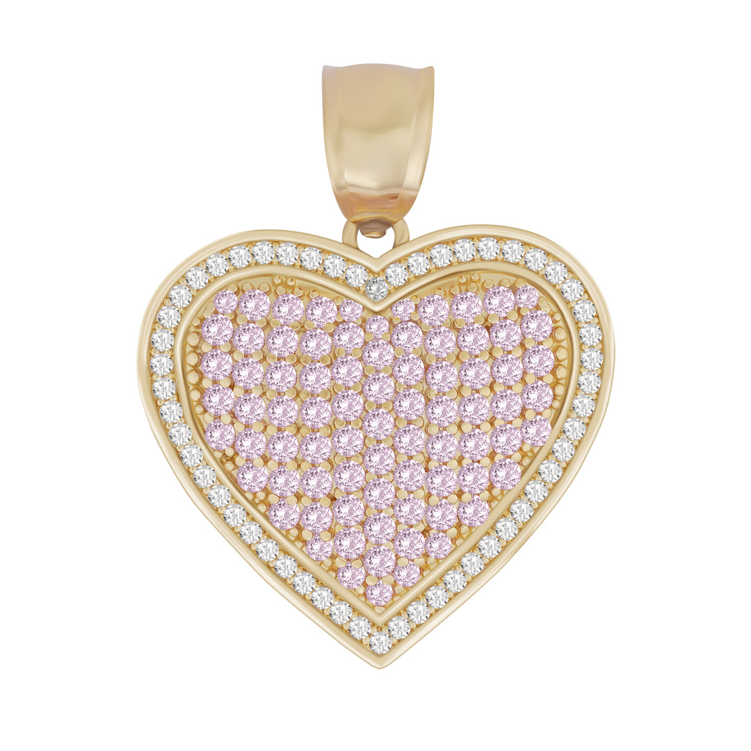 10k Gold Luxe Heart Pink CZ Curved Pendant