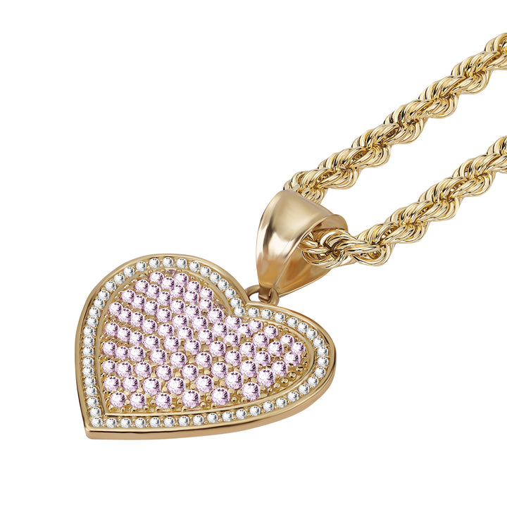 10k Gold Luxe Heart Pink CZ Curved Pendant