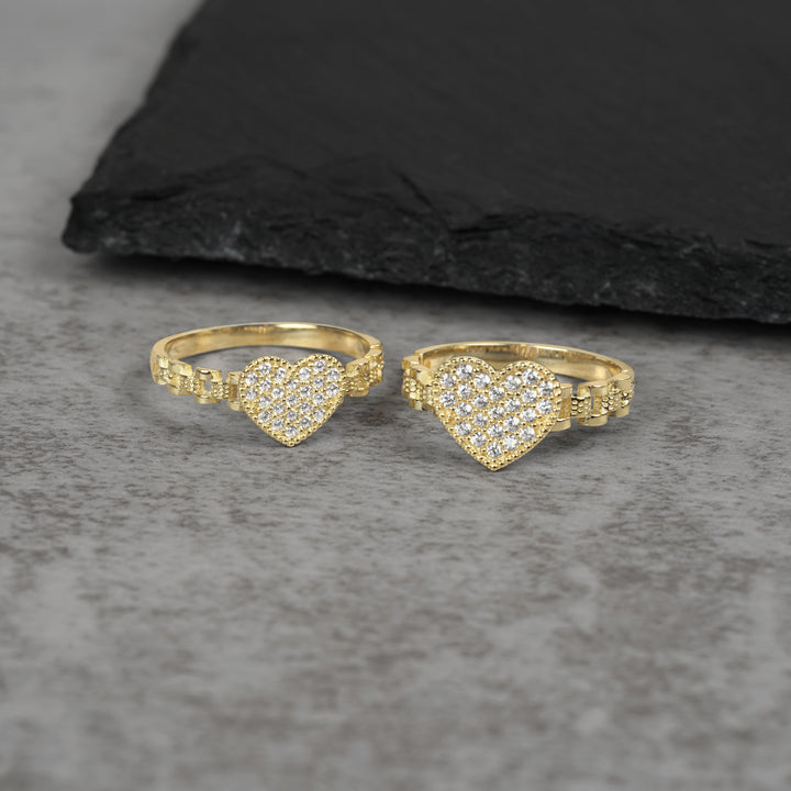 10k Gold Velia Mini Heart Rollie Band Ring (White)