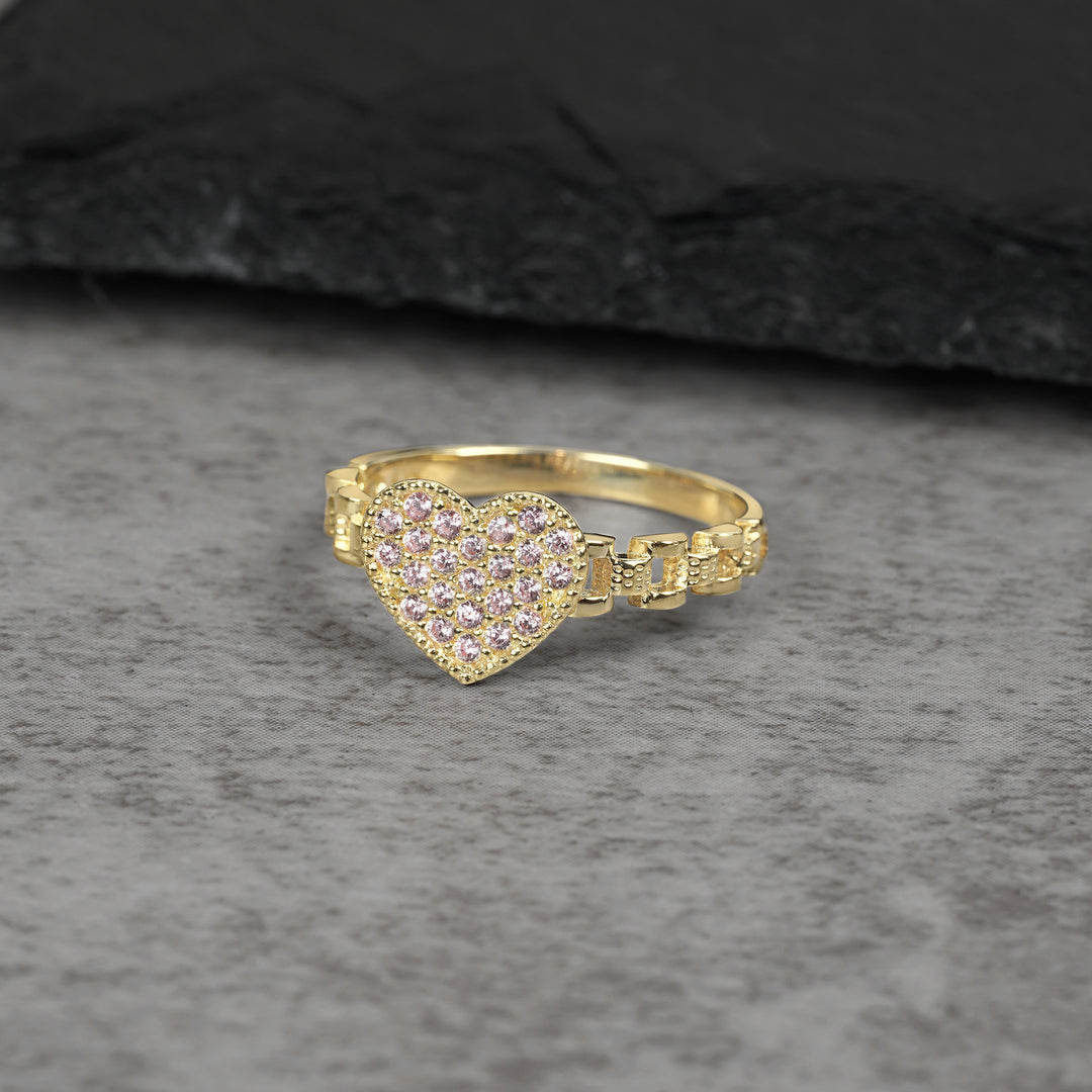 10k Gold Velia Mini Heart Rollie Band Ring (Pink)