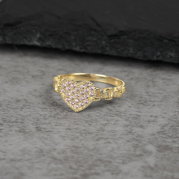 10k Gold Velia Mini Heart Rollie Band Ring (Pink)