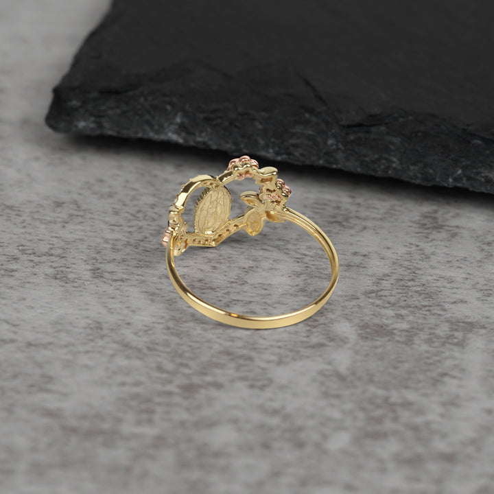 10k & 14k Gold Virgin Mary Guadalupe Luxe Tri-Color Heart Ring