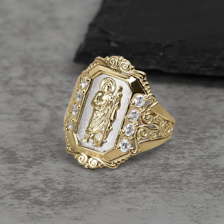 10k & 14k Gold San Judas Two-Tone CZ Royal Ring