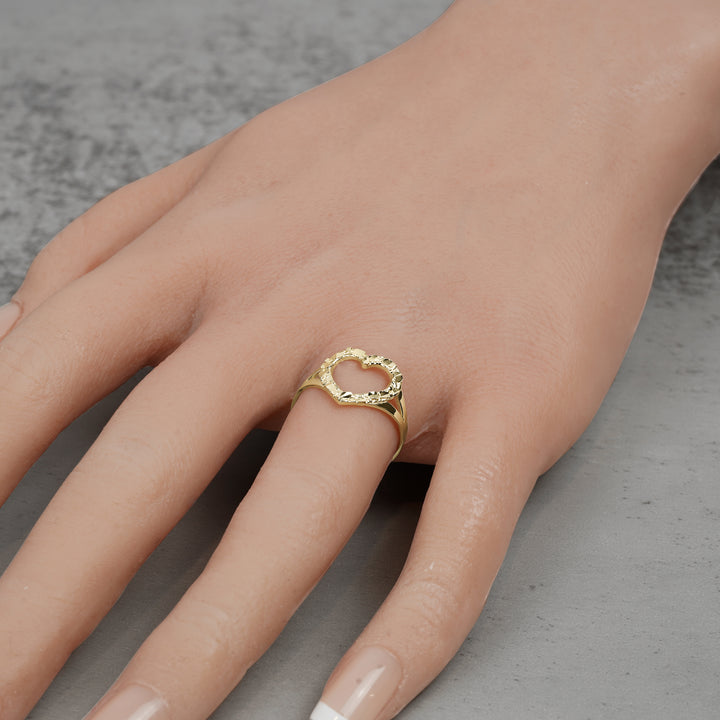 10k & 14k Gold Slim Open Heart Nugget Ring