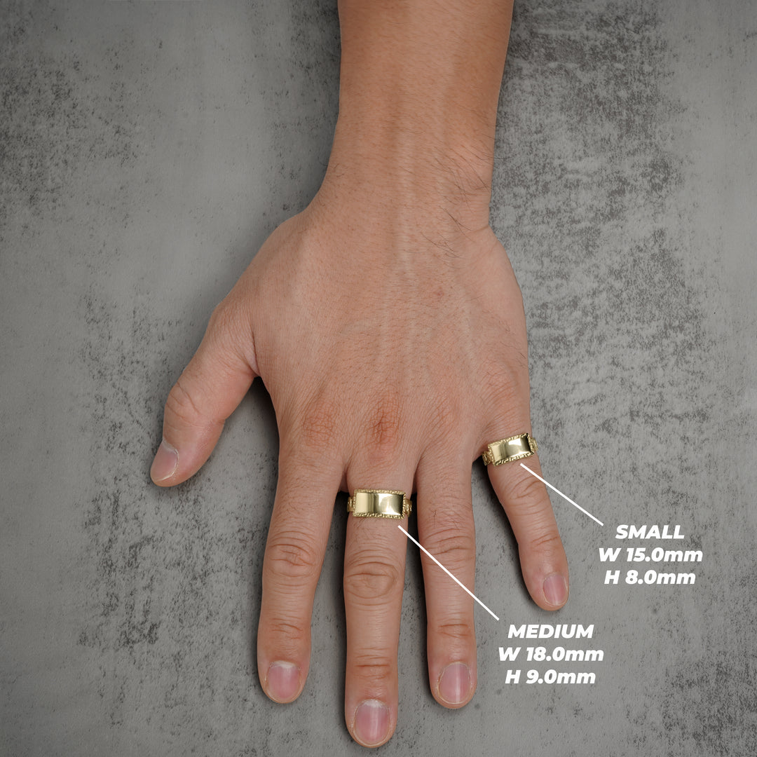 10k & 14k Gold Relic Personalize Rectangular ID Cuban Ring