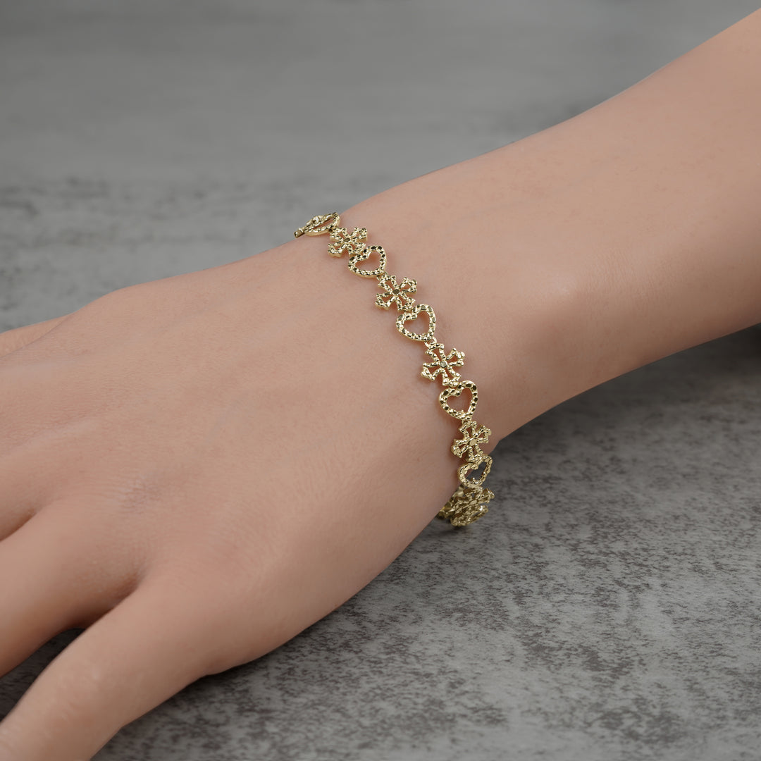 10k Gold Amori Nugget Heart & Cross Bracelet
