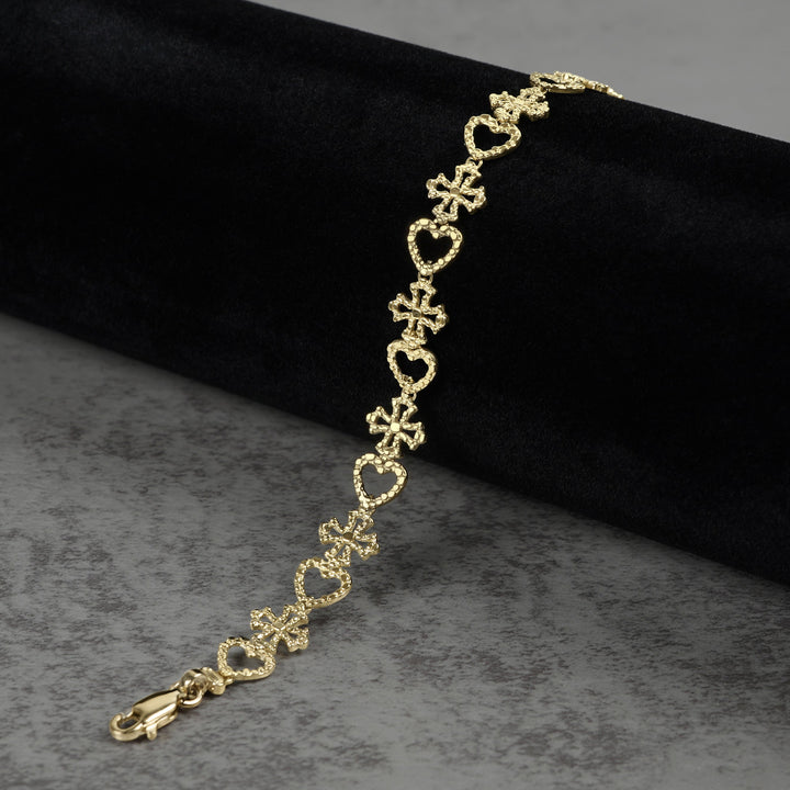 10k Gold Amori Nugget Heart & Cross Bracelet