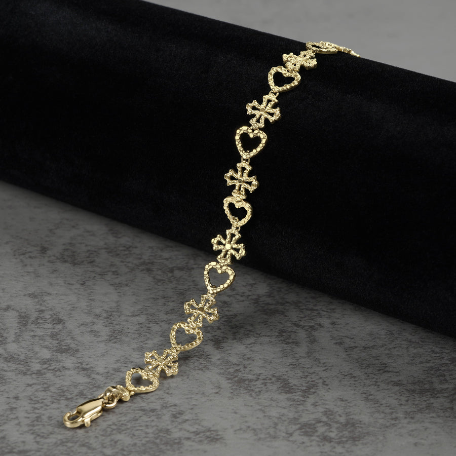 10k Gold Amori Nugget Heart & Cross Bracelet