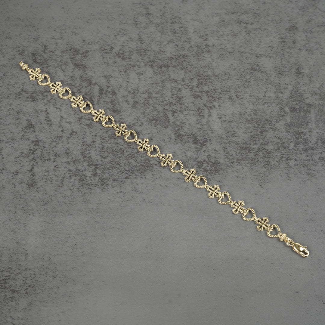 10k Gold Amori Nugget Heart & Cross Bracelet