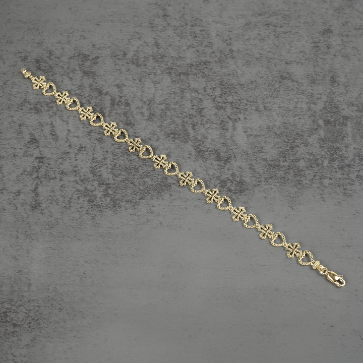 10k Gold Amori Nugget Heart & Cross Bracelet