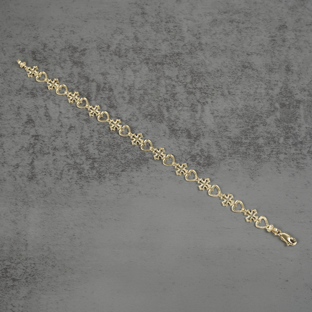 10k Gold Amori Nugget Heart & Cross Bracelet