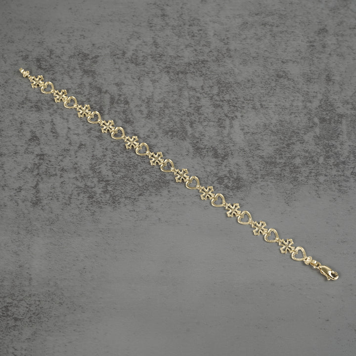 10k Gold Amori Nugget Heart & Cross Bracelet