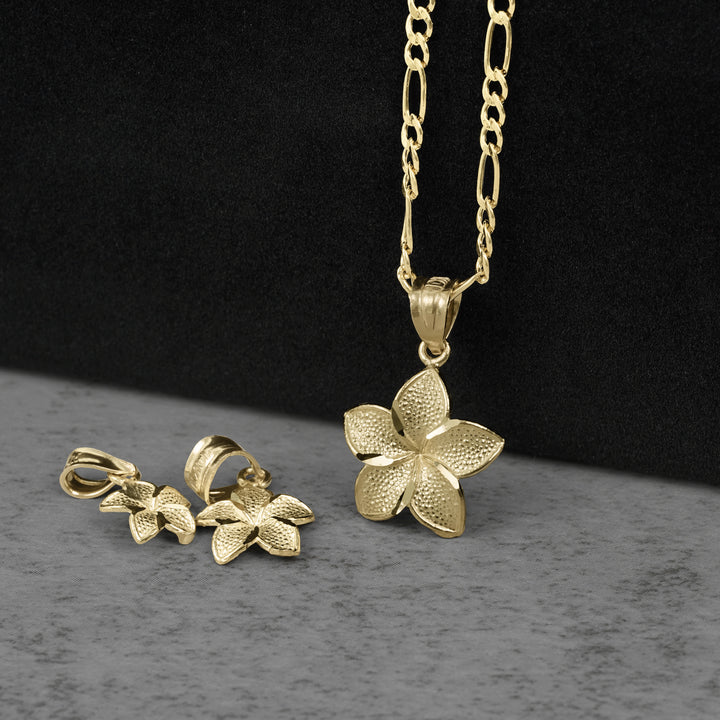 10k & 14k Gold Fiori Hibiscus Flower Pendant Necklace