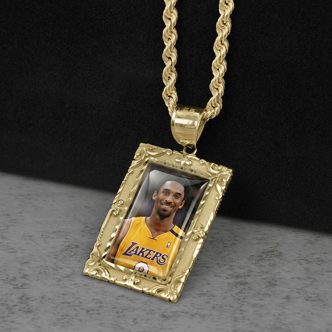 10k & 14k Gold Memorial Picture Rectangle Pendant Necklace