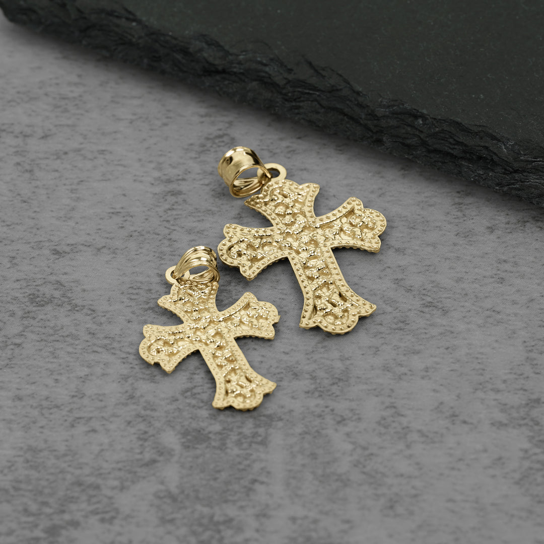 10k Gold Faith DC Nugget Gothic Cross Pendant Necklace