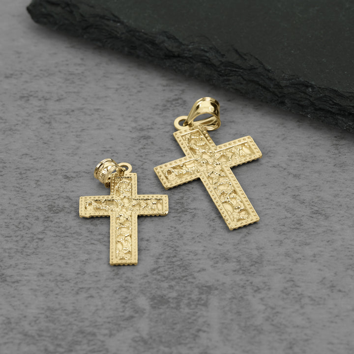 10k Gold Faith DC Nugget Cross Pendant Necklace