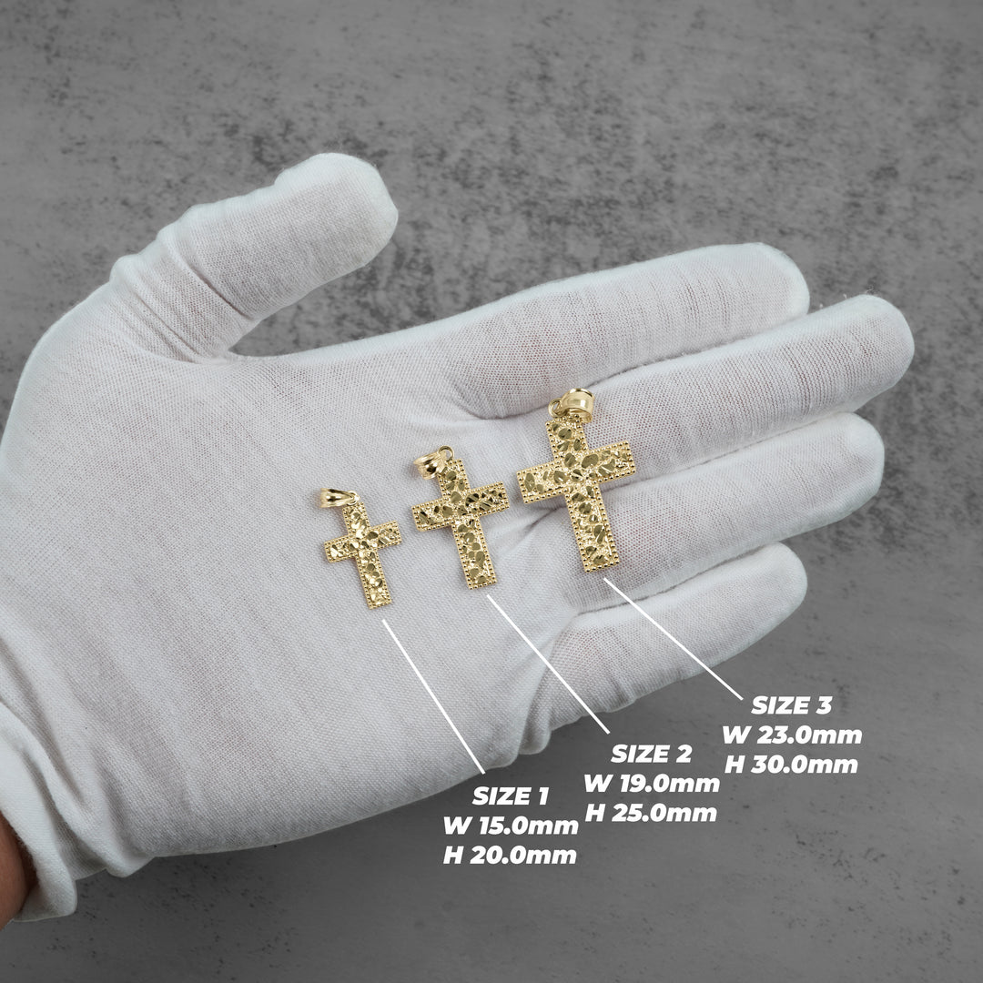 10k Gold Faith DC Nugget Cross Pendant Necklace